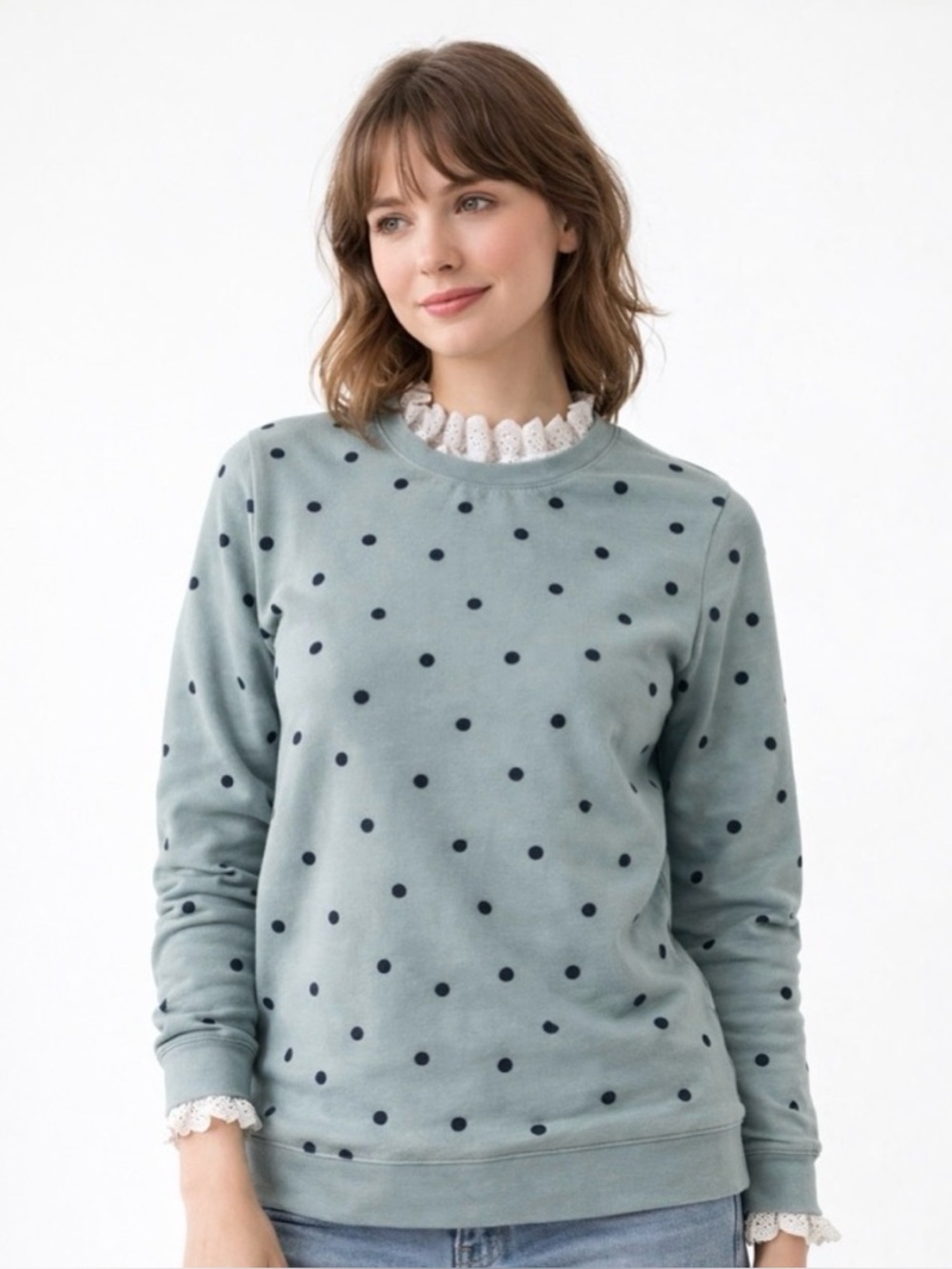 Boden Holly Blue Pocket Lace Polka Dot Sweater